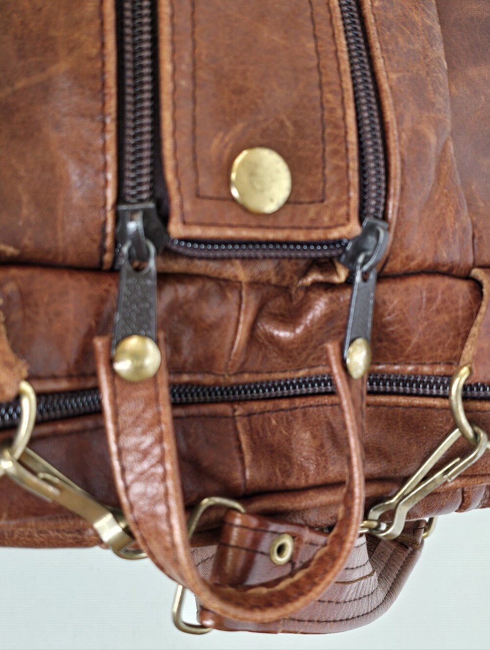 Vintage Made in Mexico Patchwork Distressed Finish Leather Duffle Weekender Bag - Picture 7 of 16
